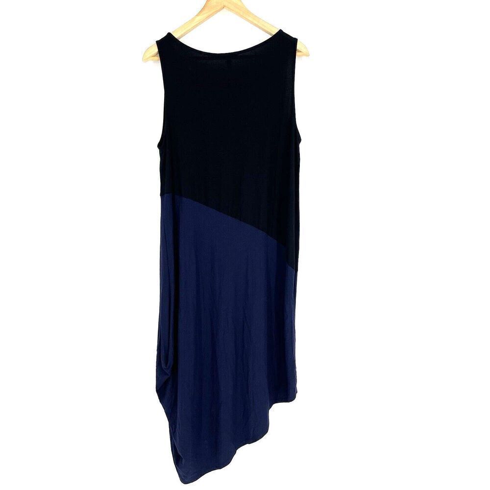 Eileen Fisher Dress Size Large Black Navy Colorblock Sleeveless Midi Jersey Knit - Picture 5 of 8